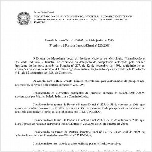 Portaria INMETRO/DIMEL 142:2010 - Situação: Em vigor