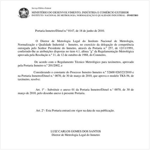 Portaria INMETRO/DIMEL 147:2010 - Situação: Em vigor
