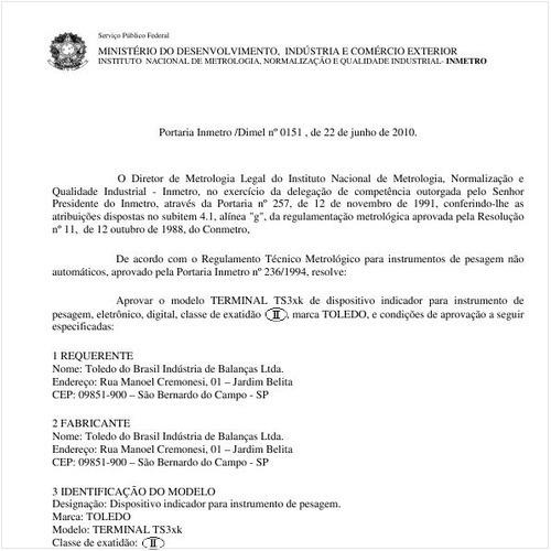 Portaria INMETRO/DIMEL 151:2010 - Situação: Revisto