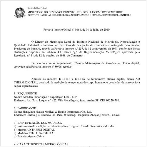 Portaria INMETRO/DIMEL 161:2010 - Situação: Em vigor