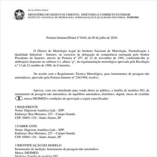 Portaria INMETRO/DIMEL 164:2010 - Situação: Revisto