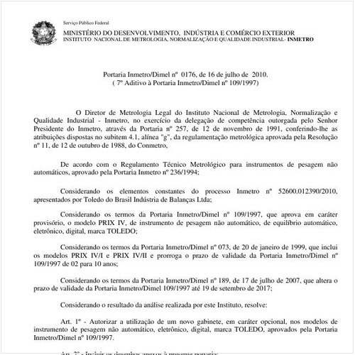Portaria INMETRO/DIMEL 176:2010 - Situação: Revisto