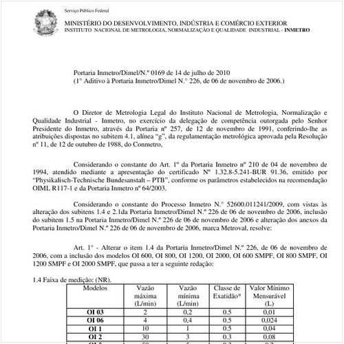 Portaria INMETRO/DIMEL 169:2010 - Situação: Revisto