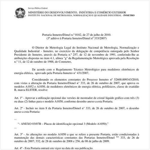 Portaria INMETRO/DIMEL 182:2010 - Situação: Revisto