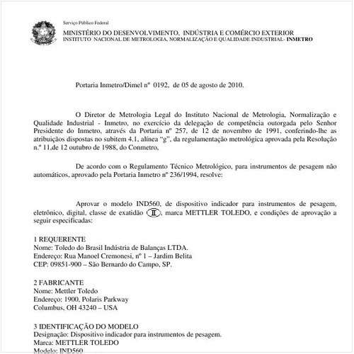 Portaria INMETRO/DIMEL 192:2010 - Situação: Revisto