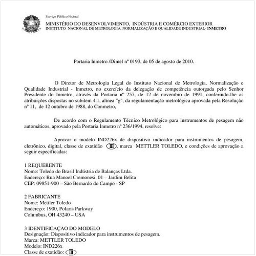 Portaria INMETRO/DIMEL 193:2010 - Situação: Revisto