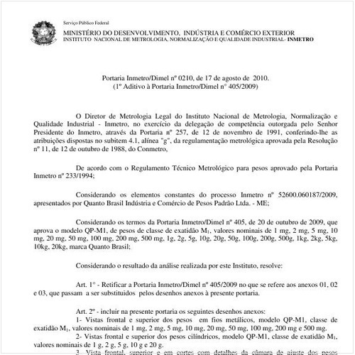 Portaria INMETRO/DIMEL 210:2010 - Situação: Em vigor