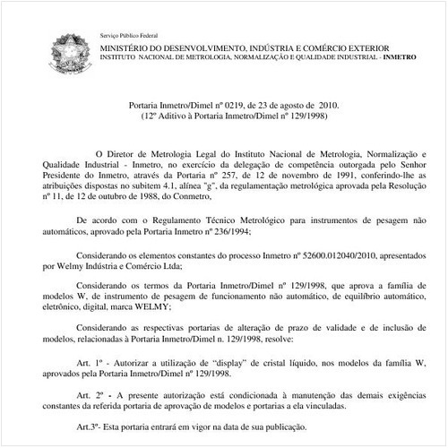 Portaria INMETRO/DIMEL 219:2010 - Situação: Revisto