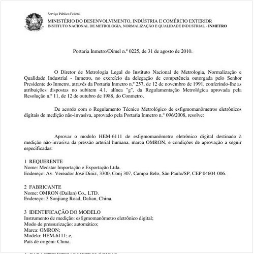 Portaria INMETRO/DIMEL 225:2010 - Situação: Em vigor