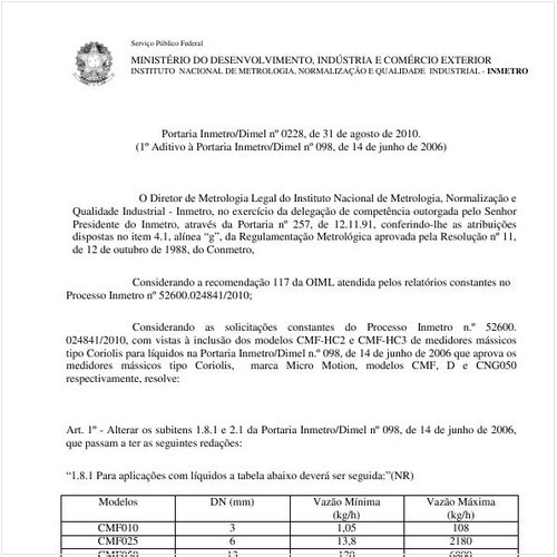 Portaria INMETRO/DIMEL 228:2010 - Situação: Em vigor