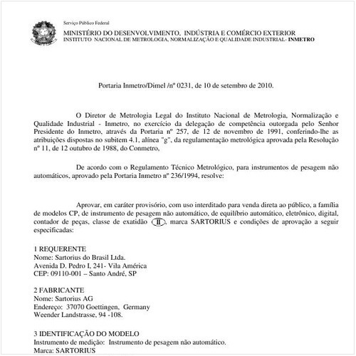 Portaria INMETRO/DIMEL 231:2010 - Situação: Em vigor