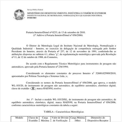 Portaria INMETRO/DIMEL 233:2010 - Situação: Em vigor