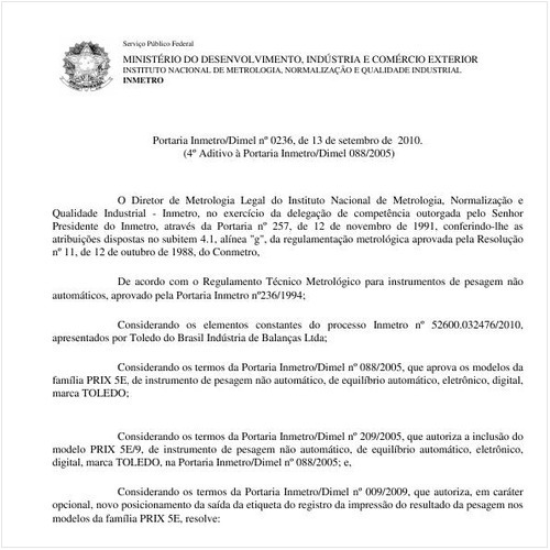 Portaria INMETRO/DIMEL 236:2010 - Situação: Revisto