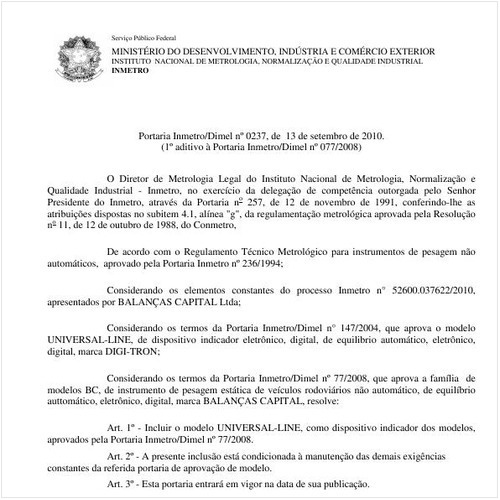 Portaria INMETRO/DIMEL 237:2010 - Situação: Revisto