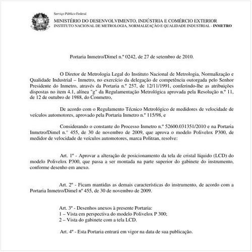 Portaria INMETRO/DIMEL 242:2010 - Situação: Em vigor
