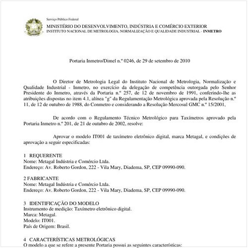 Portaria INMETRO/DIMEL 246:2010 - Situação: Em vigor