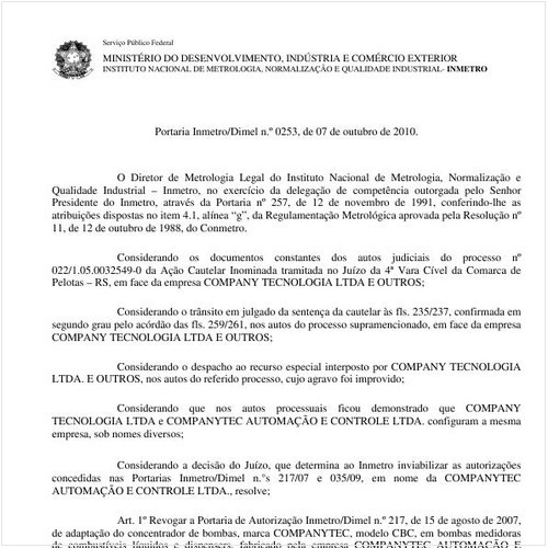 Portaria INMETRO/DIMEL 253:2010 - Situação: Revogado