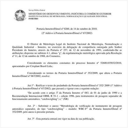 Portaria INMETRO/DIMEL 260:2010 - Situação: Em vigor