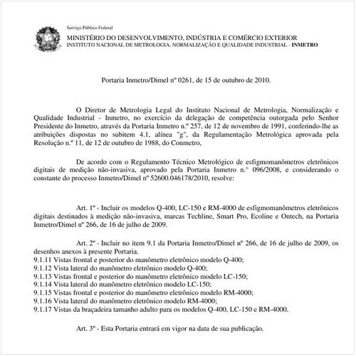 Portaria INMETRO/DIMEL 261:2010 - Situação: Em vigor