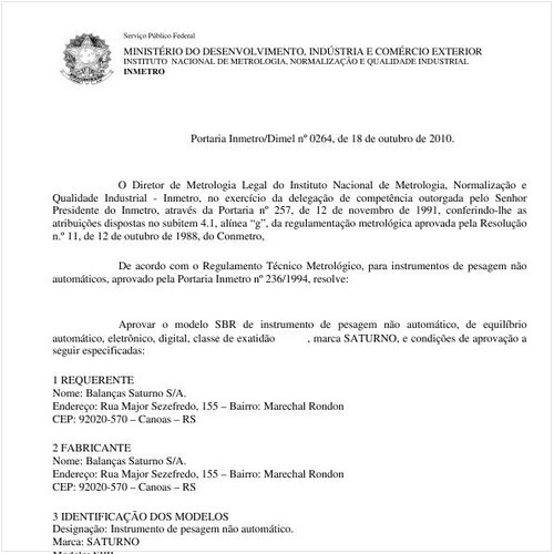 Portaria INMETRO/DIMEL 264:2010 - Situação: Revisto