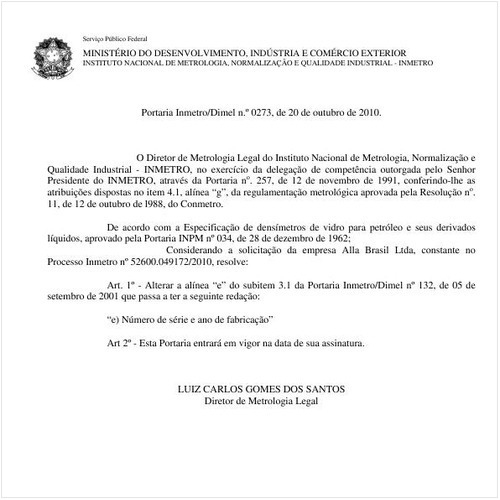 Portaria INMETRO/DIMEL 273:2010 - Situação: Em vigor