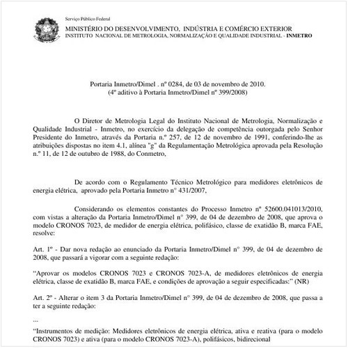Portaria INMETRO/DIMEL 284:2010 - Situação: Revisto