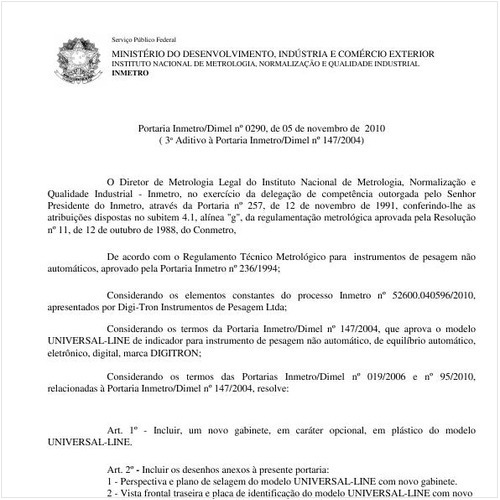 Portaria INMETRO/DIMEL 290:2010 - Situação: Em vigor