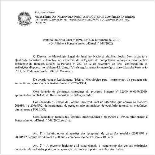 Portaria INMETRO/DIMEL 291:2010 - Situação: Revisto