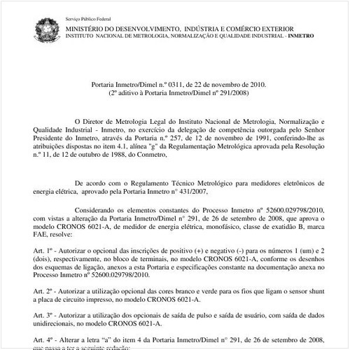 Portaria INMETRO/DIMEL 311:2010 - Situação: Revisto