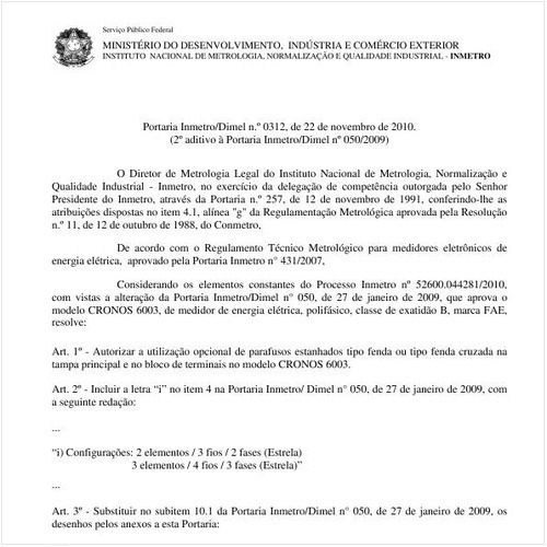 Portaria INMETRO/DIMEL 312:2010 - Situação: Revisto