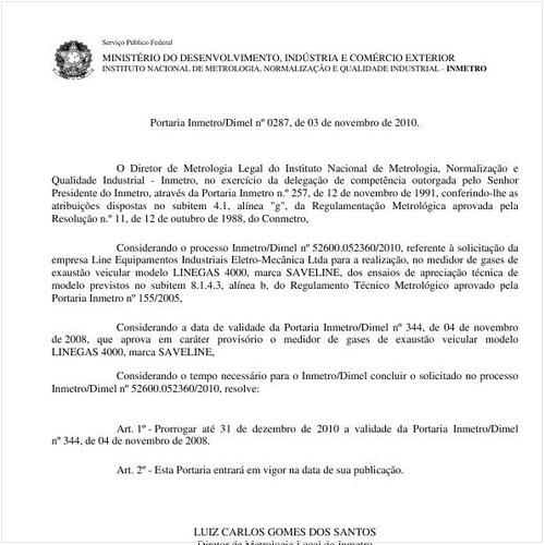 Portaria INMETRO/DIMEL 287:2010 - Situação: Em vigor