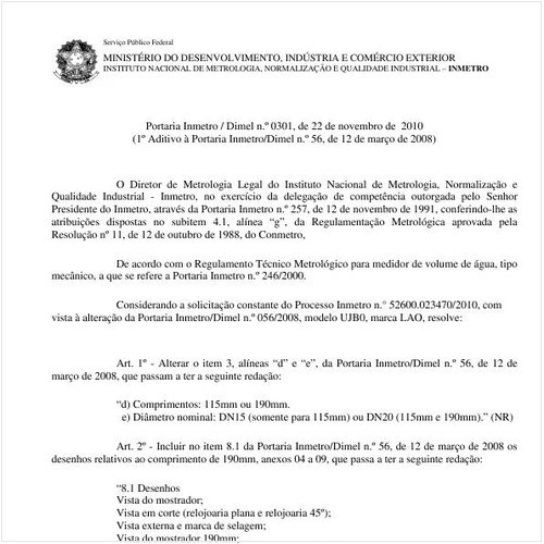 Portaria INMETRO/DIMEL 301:2010 - Situação: Em vigor