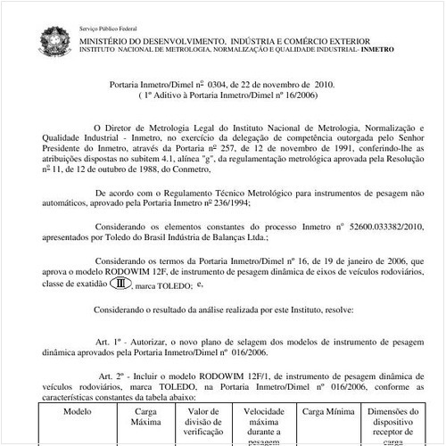 Portaria INMETRO/DIMEL 304:2010 - Situação: Em vigor