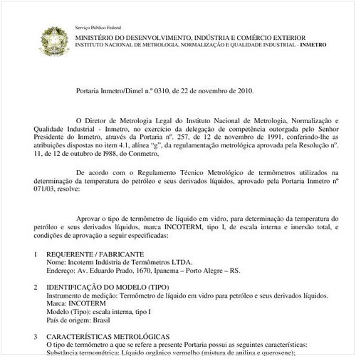 Portaria INMETRO/DIMEL 310:2010 - Situação: Em vigor