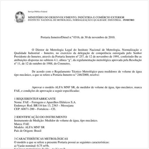 Portaria INMETRO/DIMEL 316:2010 - Situação: Revisto