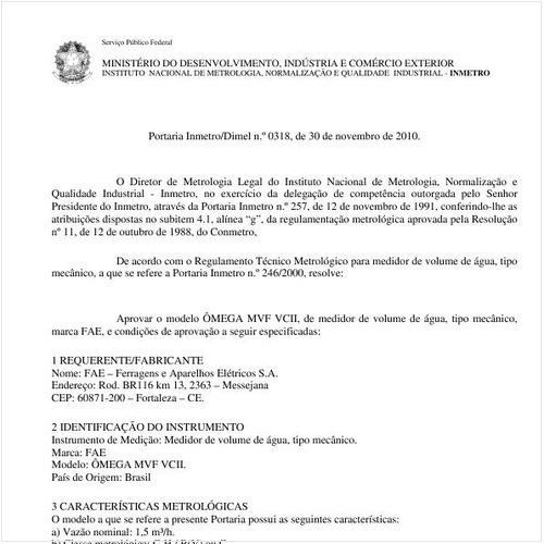 Portaria INMETRO/DIMEL 318:2010 - Situação: Revisto