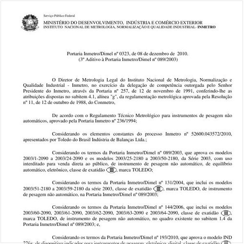Portaria INMETRO/DIMEL 323:2010 - Situação: Em vigor