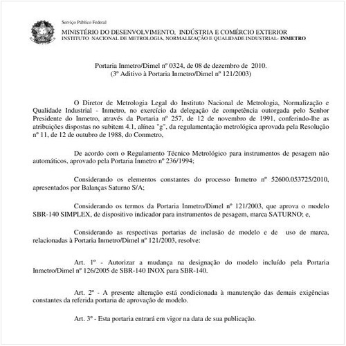 Portaria INMETRO/DIMEL 324:2010 - Situação: Revisto