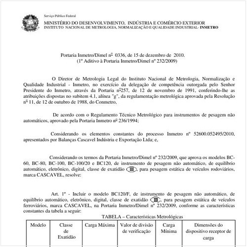 Portaria INMETRO/DIMEL 336:2010 - Situação: Em vigor