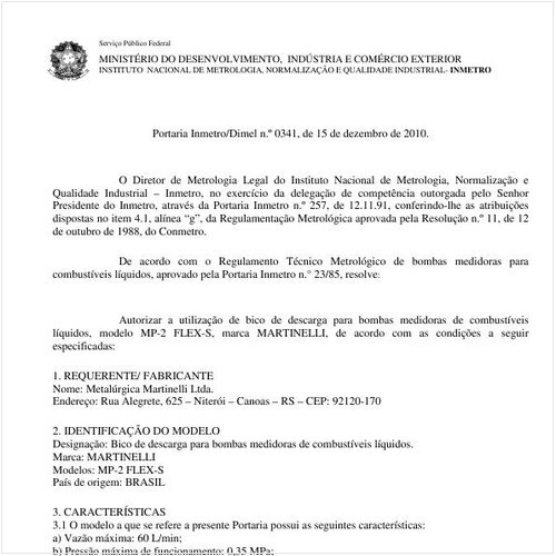 Portaria INMETRO/DIMEL 341:2010 - Situação: Em vigor