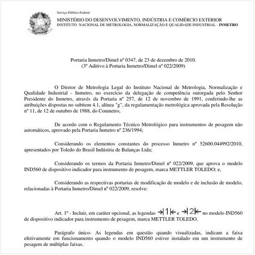 Portaria INMETRO/DIMEL 347:2010 - Situação: Revisto