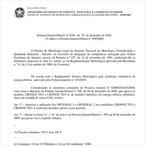 Portaria INMETRO/DIMEL 356:2010 - Situação: Revisto