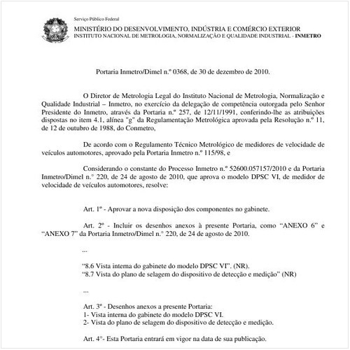 Portaria INMETRO/DIMEL 368:2010 - Situação: Em vigor