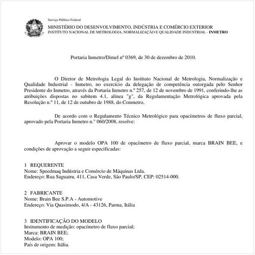 Portaria INMETRO/DIMEL 369:2010 - Situação: Em vigor