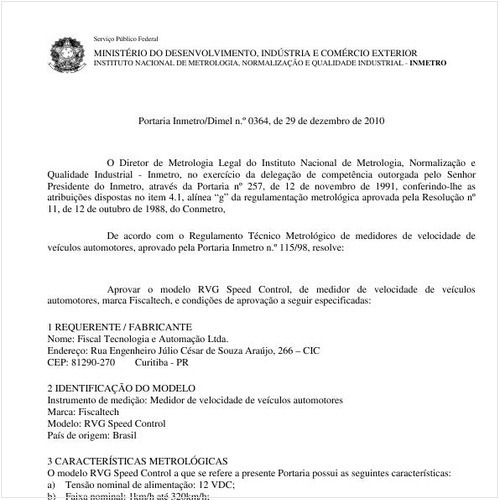 Portaria INMETRO/DIMEL 364:2010 - Situação: Em vigor