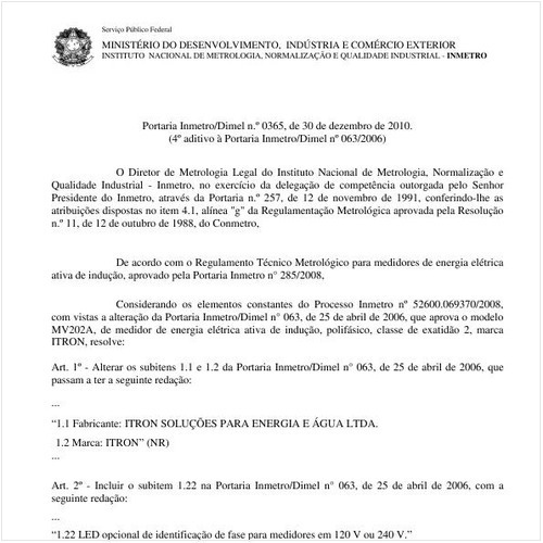 Portaria INMETRO/DIMEL 365:2010 - Situação: Em vigor
