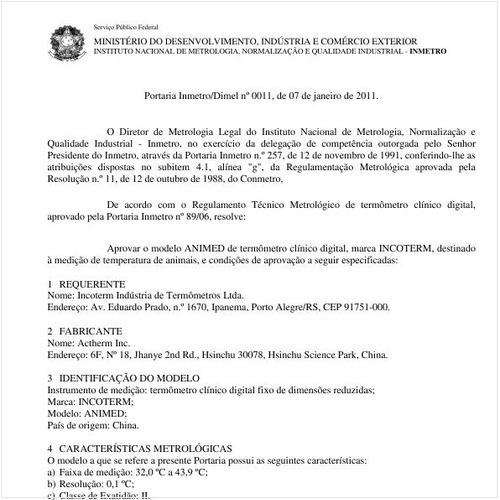 Portaria INMETRO/DIMEL 11:2011 - Situação: Em vigor
