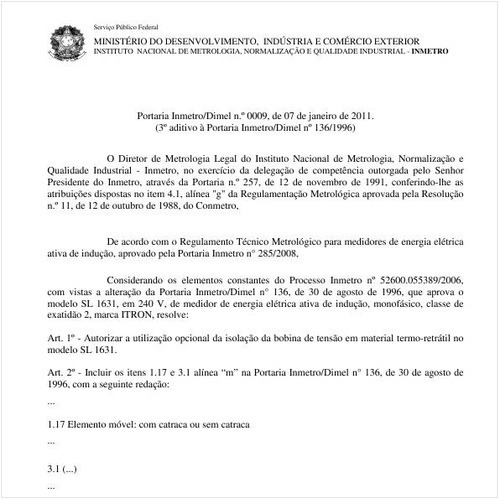 Portaria INMETRO/DIMEL 9:2011 - Situação: Em vigor