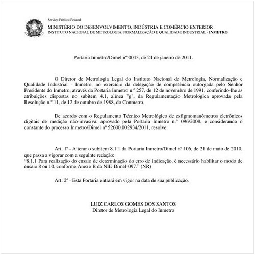 Portaria INMETRO/DIMEL 43:2011 - Situação: Em vigor