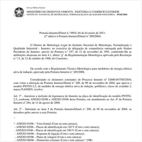 Portaria INMETRO/DIMEL 54:2011 - Situação: Revisto